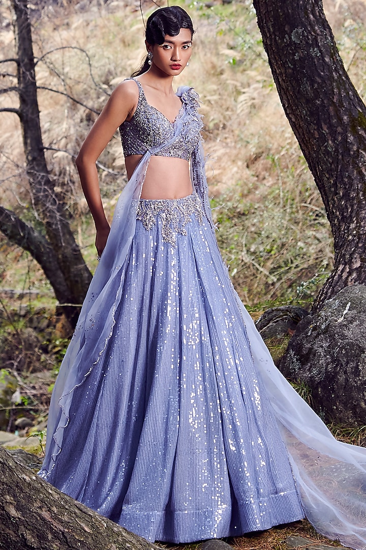 Lilac Embroidered Lehenga Set by Dolly J