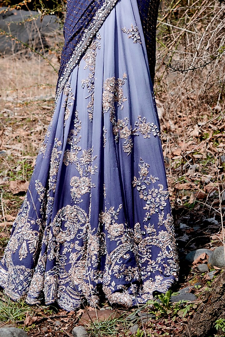 Cobalt Blue Ombre Embroidered Kalidar Bridal Saree Set by Dolly J at Pernia's Pop Up Shop