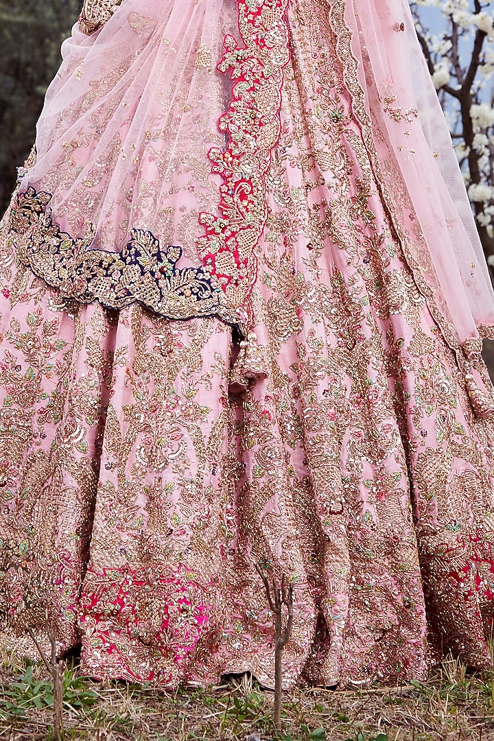 Blush Pink Embroidered Bridal Bridal Lehenga Set by Dolly J at Pernia's Pop Up Shop