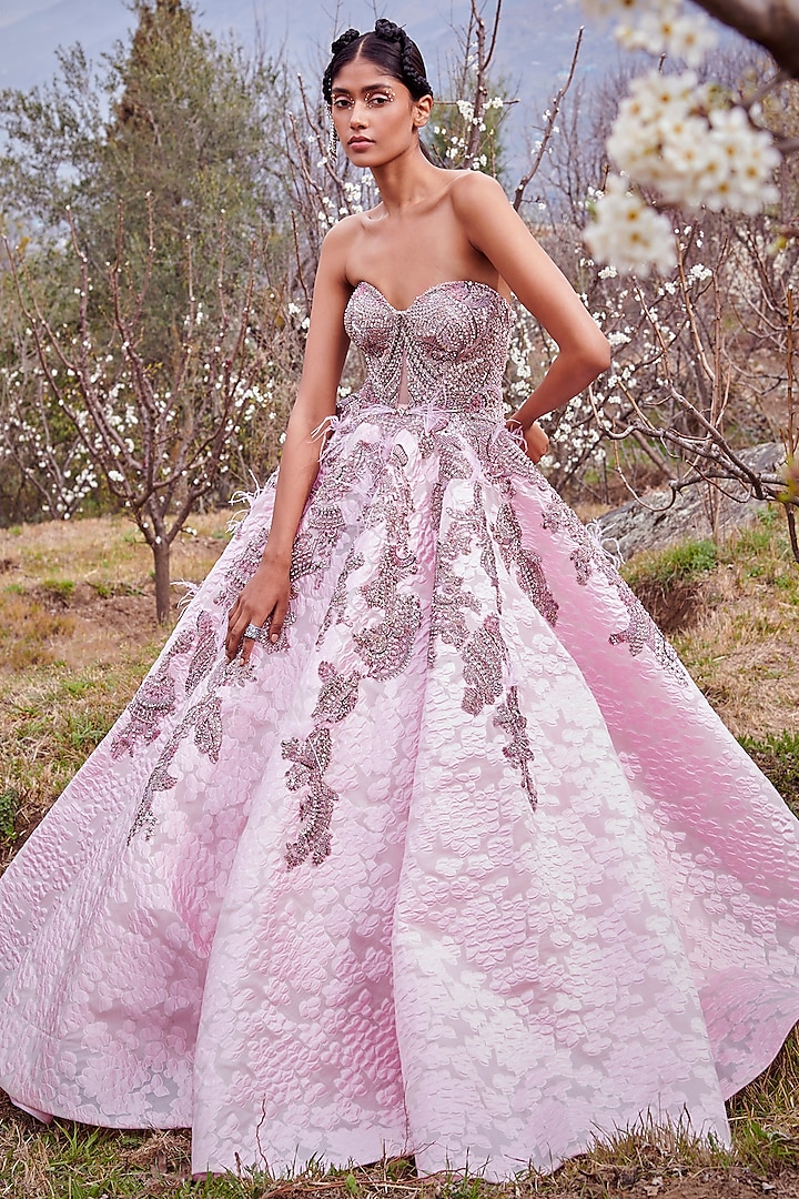 Soft Pink Woven Organza Gown by Dolly J