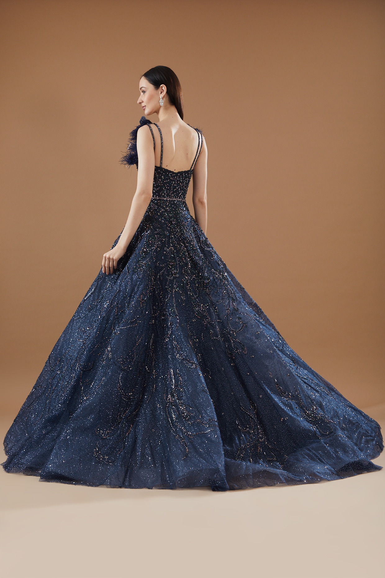 Buy Powder Blue Strapless Ball Gown In Shimmer With Plunging Neckline And  Floral Embroidery KALKI Fashion India