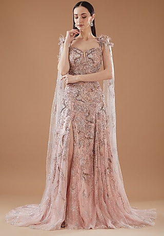 Pink Shimmer Tulle Gown by Dolly J