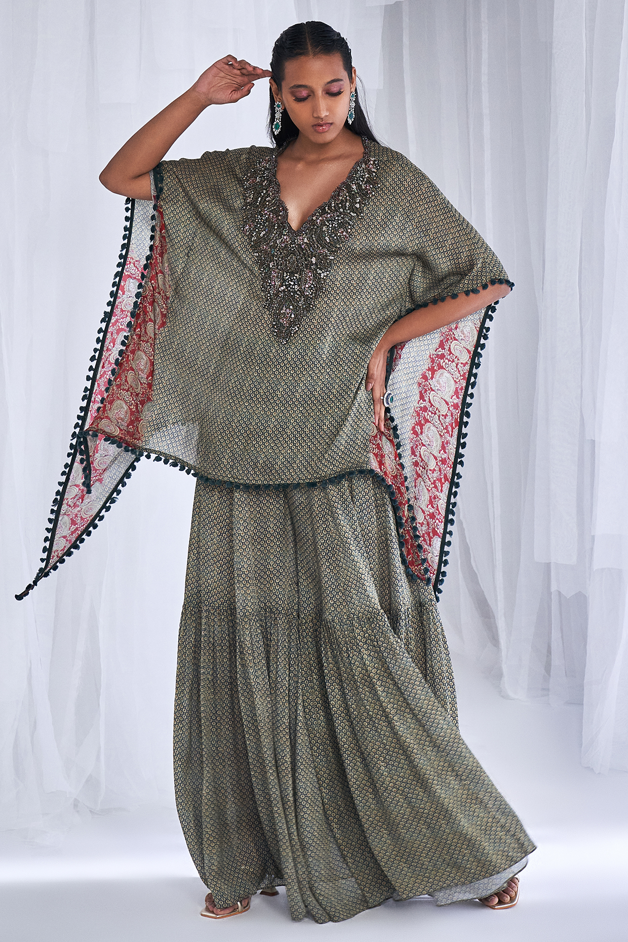 Grey Chiffon Printed Sharara Set by Dolly J