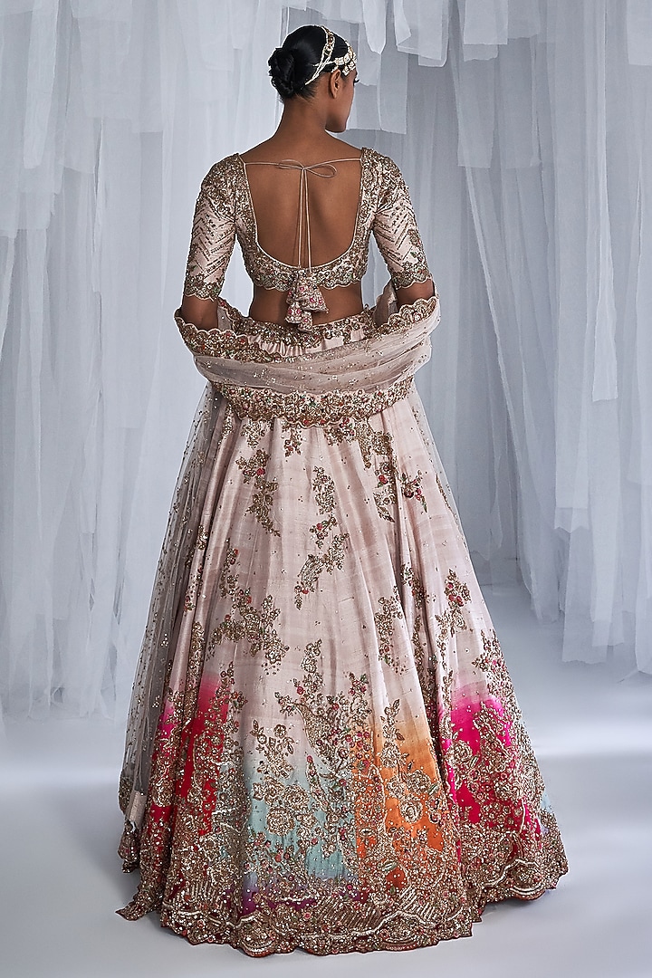 Beige Ombre Raw Silk Embroidered Bridal Lehenga Set by Dolly J at Pernia's Pop Up Shop