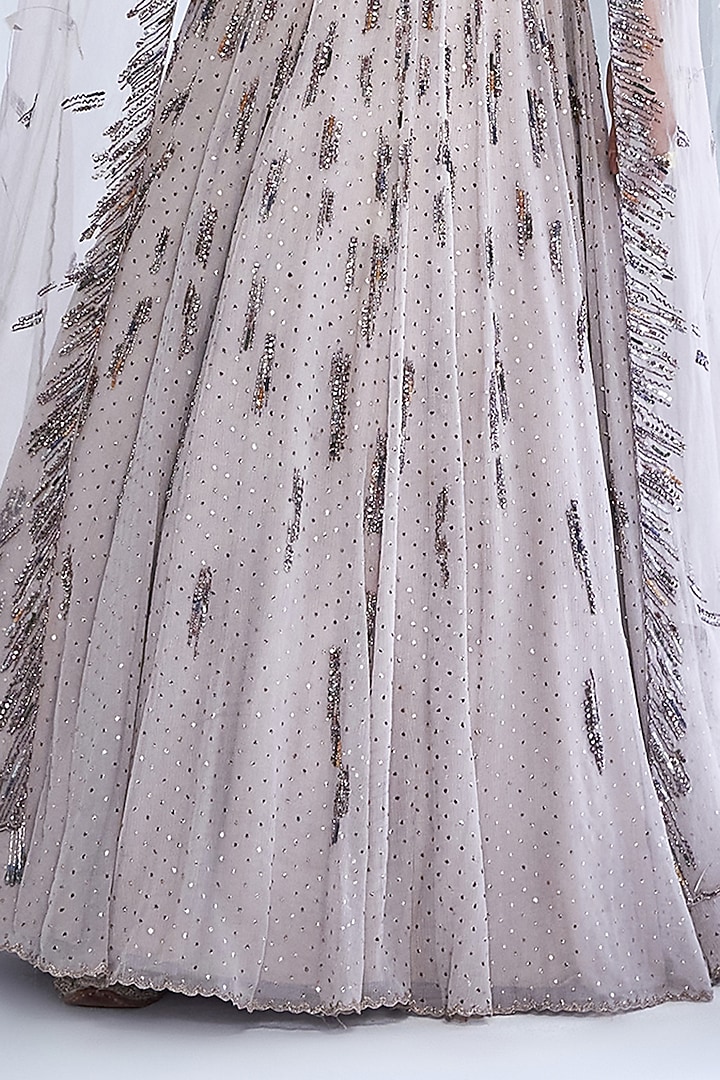 Silver Organza Embellished Bridal Anarkali With Cape by Dolly J at Pernia's Pop Up Shop