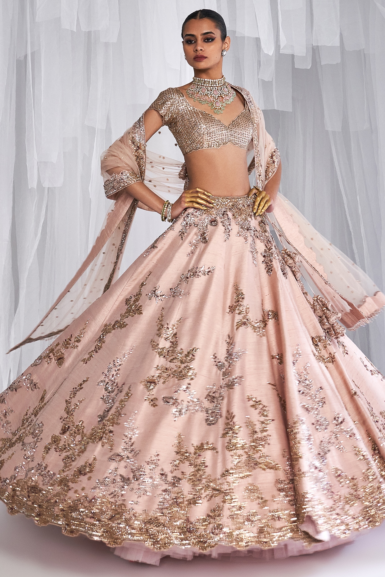 Peach Raw Silk Engagement Lehenga with Prices