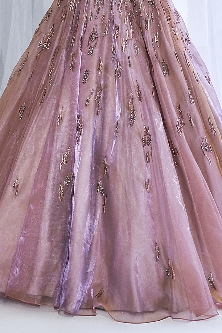 Lavender Tissue Organza Embroidered Bridal Gown by Dolly J at Pernia's Pop Up Shop