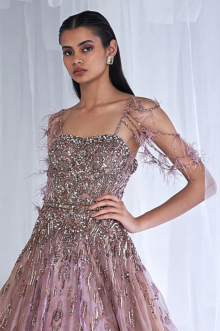 Lavender Tissue Organza Embroidered Bridal Gown by Dolly J at Pernia's Pop Up Shop