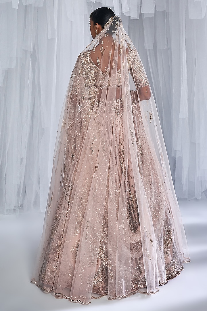 Pale Peach Raw Silk Embroidered Bridal Lehenga Set by Dolly J at Pernia's Pop Up Shop