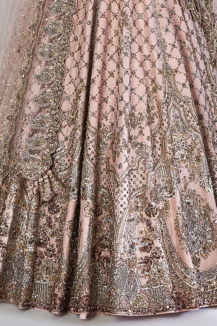 Pale Peach Raw Silk Embroidered Bridal Lehenga Set by Dolly J at Pernia's Pop Up Shop