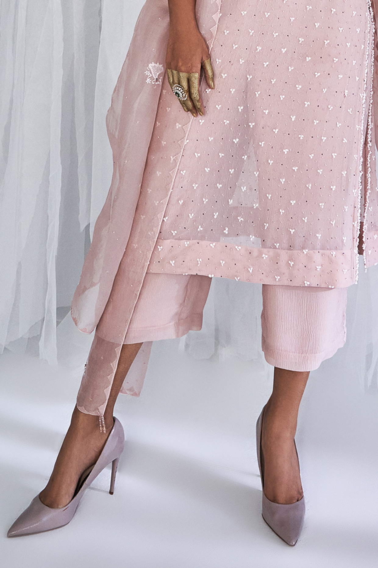 Pink Chiffon Chikankari Embroidered Kurta Set by Dolly J at Pink Chiffon Chikankari Embroidered Kurta Set by Dolly J at