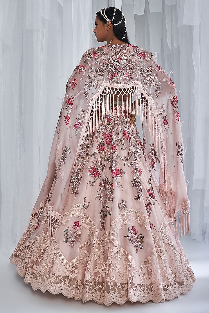 Ivory Organza Embroidered Jacket Bridal Lehenga Set by Dolly J at Pernia's Pop Up Shop