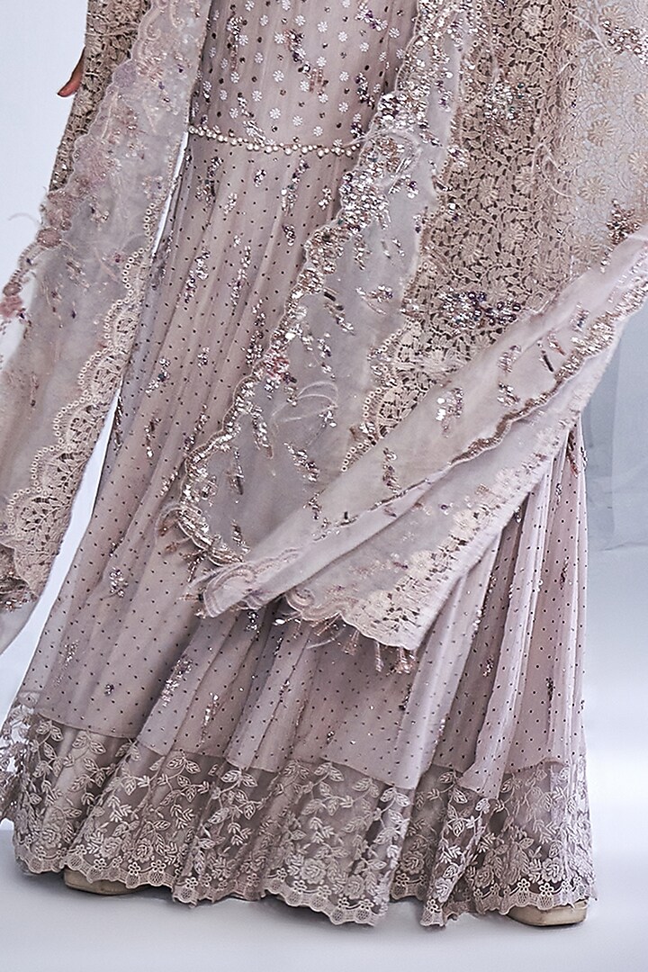 Grey Chiffon Embroidered Bridal Sharara Set by Dolly J at Pernia's Pop Up Shop