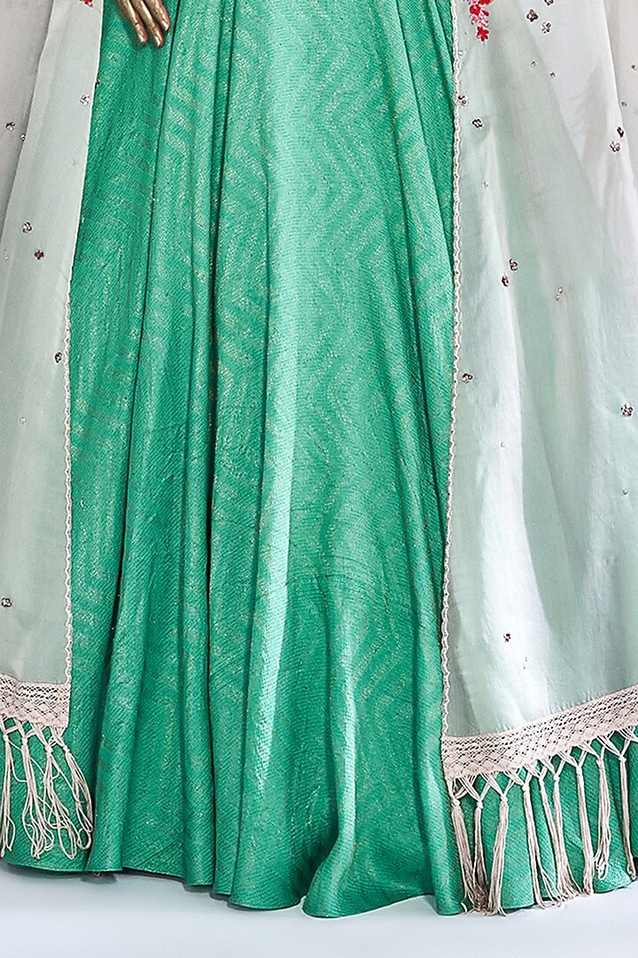 Green Banarasi Silk Jacket Wedding Lehenga Set by Dolly J at Pernia's Pop Up Shop