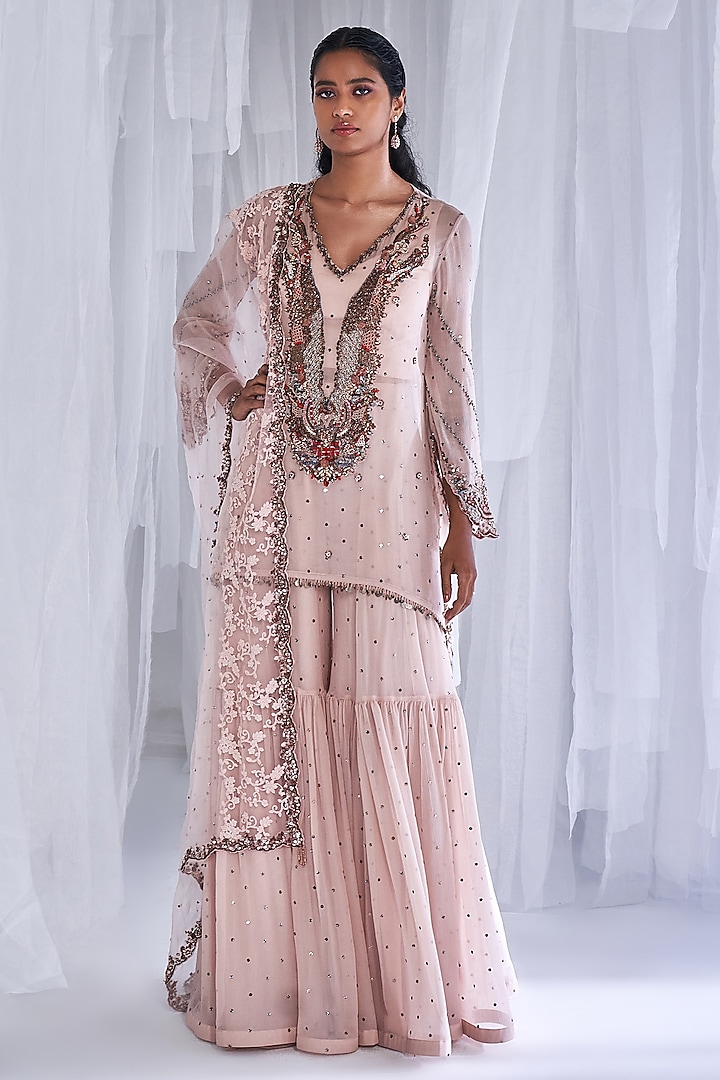 Pink Chiffon Sharara Set by Dolly J