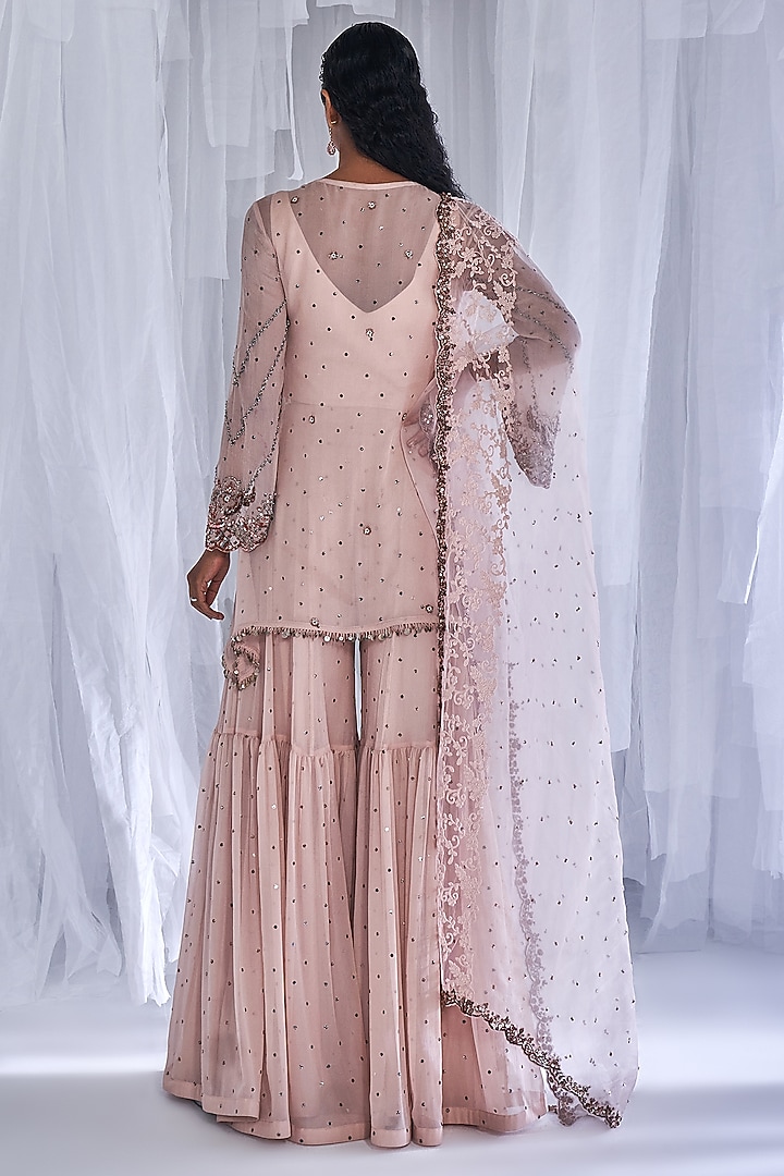Pink Chiffon Bridal Sharara Set by Dolly J at Pernia's Pop Up Shop