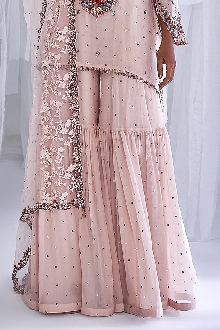 Pink Chiffon Bridal Sharara Set by Dolly J at Pernia's Pop Up Shop