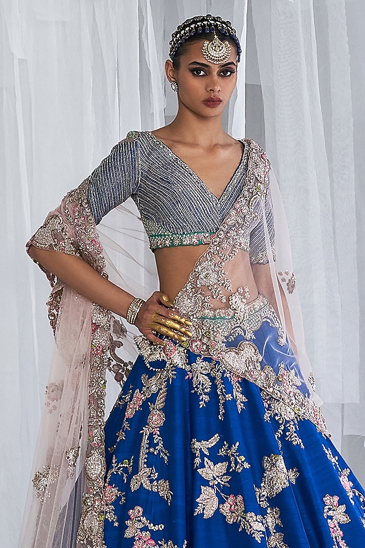 Firoza Raw Silk Embroidered Bridal Lehenga Set by Dolly J at Pernia's Pop Up Shop