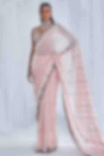 Pale Pink Chikankari Embroidered Saree Set by Dolly J