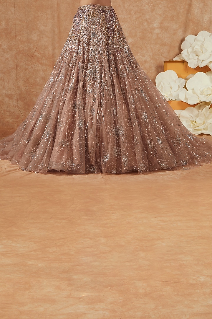 Misty Rose Shimmer Tulle Panelled Bridal Lehenga Set by Dolly J at Pernia's Pop Up Shop