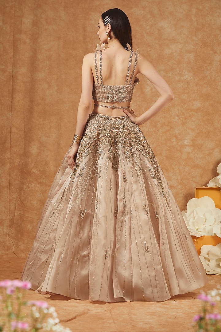 Champagne Silk Organza Embroidered Bridal Lehenga Set by Dolly J at Pernia's Pop Up Shop