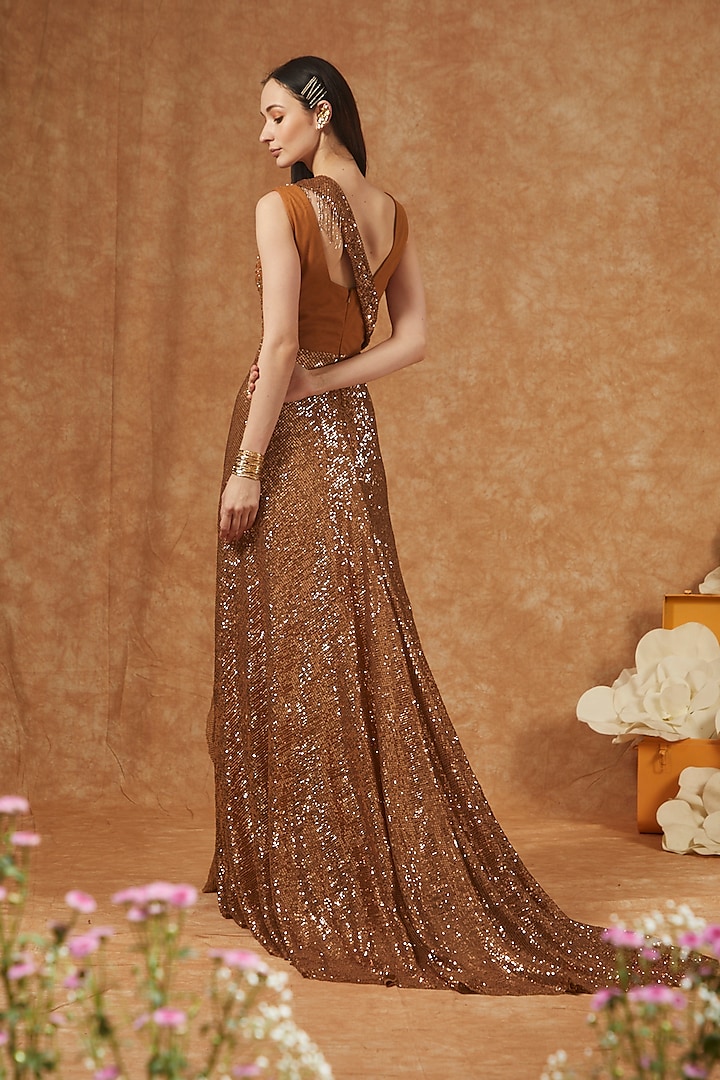 Gold Hand Woven Organza Embellished Wedding Gown by Dolly J at Pernia's Pop Up Shop