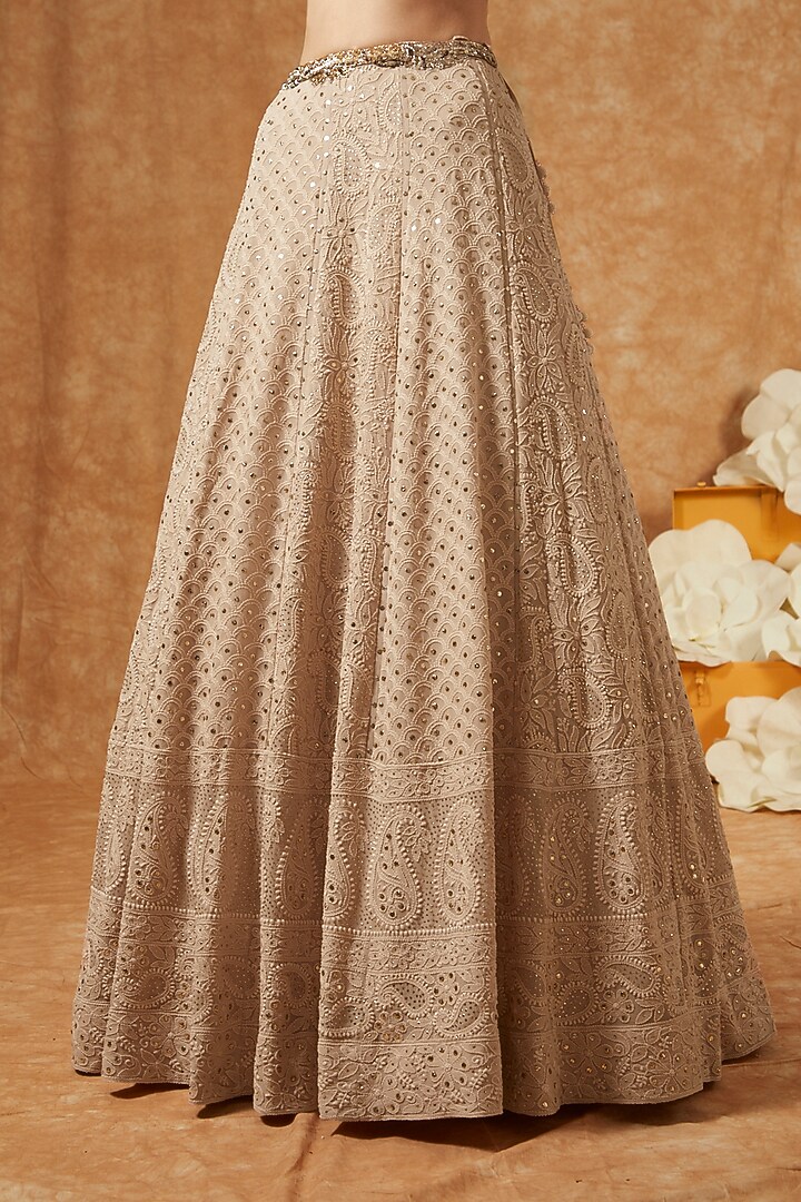 Off-White Chikankari Chiffon Embroidered Bridal Lehenga Set by Dolly J at Pernia's Pop Up Shop