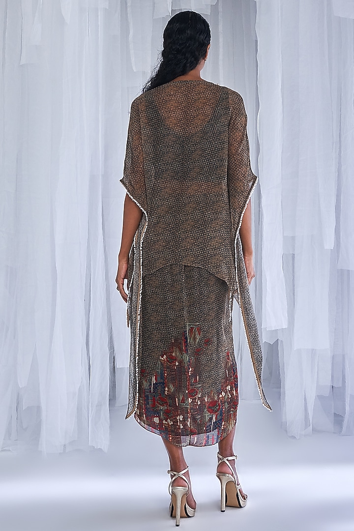 Grey Chiffon Printed Skirt Set by Dolly J at Pernia's Pop Up Shop