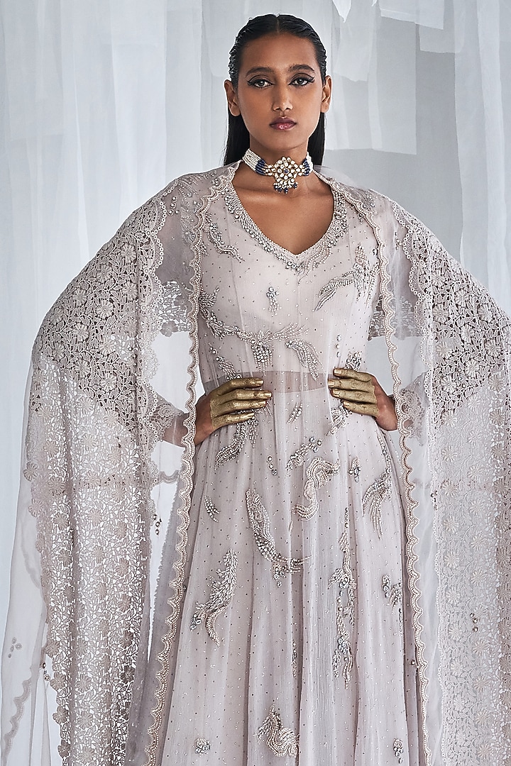 Ivory Chiffon Bridal Sharara Set by Dolly J at Pernia's Pop Up Shop