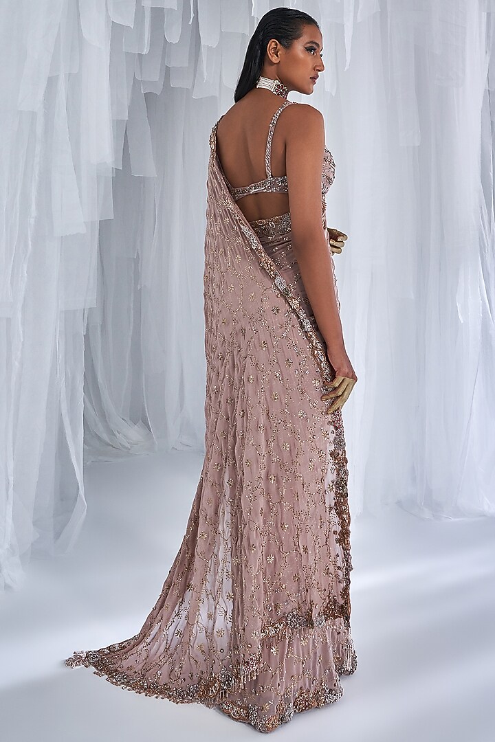 Lavender Silk Georgette Embroidered Bridal Saree Set by Dolly J at Pernia's Pop Up Shop
