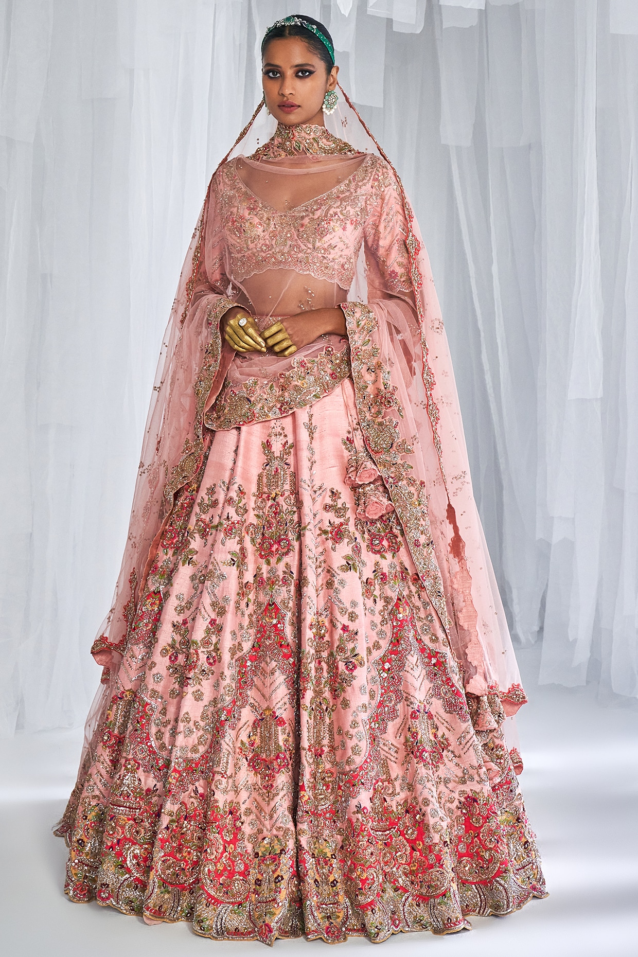 Peach colour bridal lehenga best sale