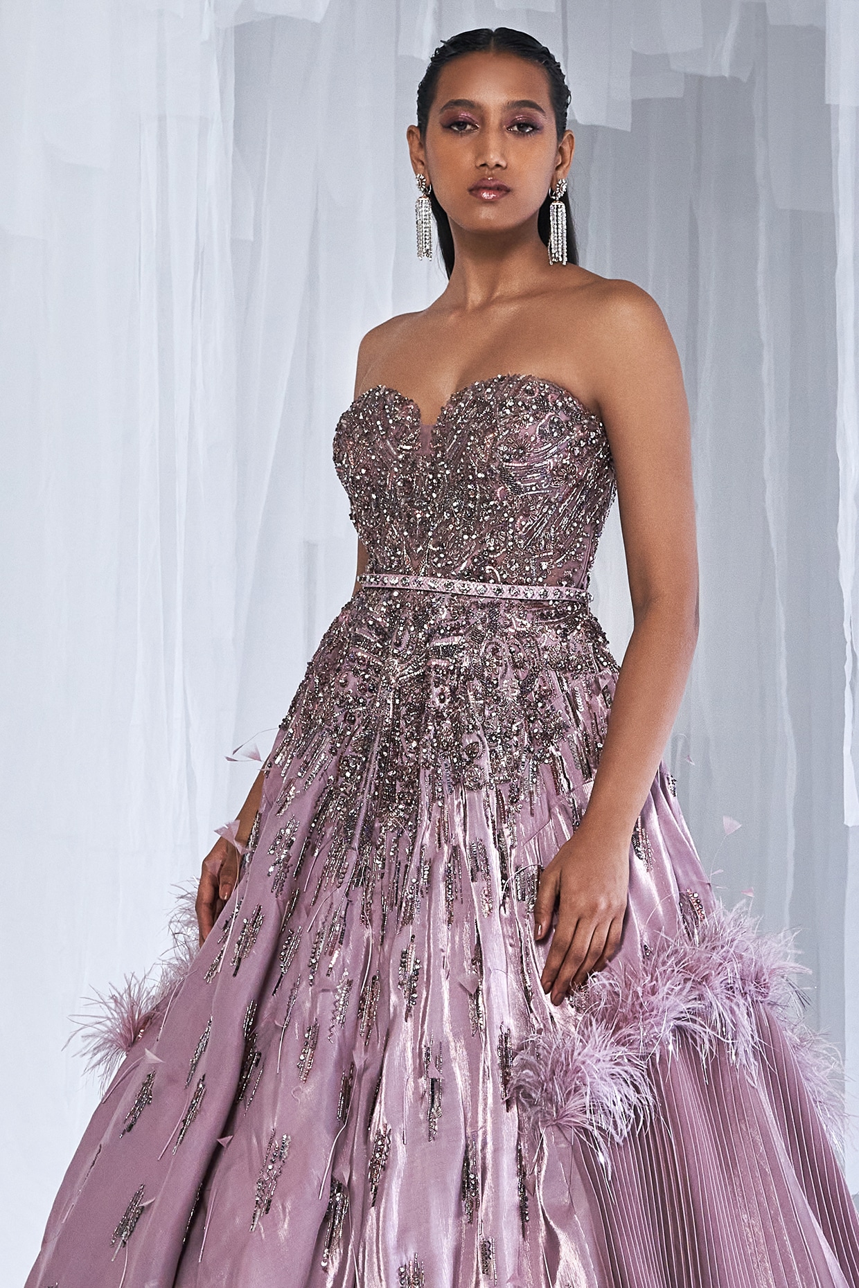 Dusky Mauve Sequin Embellished Gown with Cape