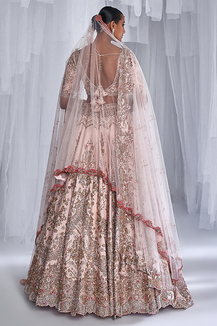 Pale Pink Raw Silk Zardosi Embroidered Bridal Lehenga Set by Dolly J at Pernia's Pop Up Shop