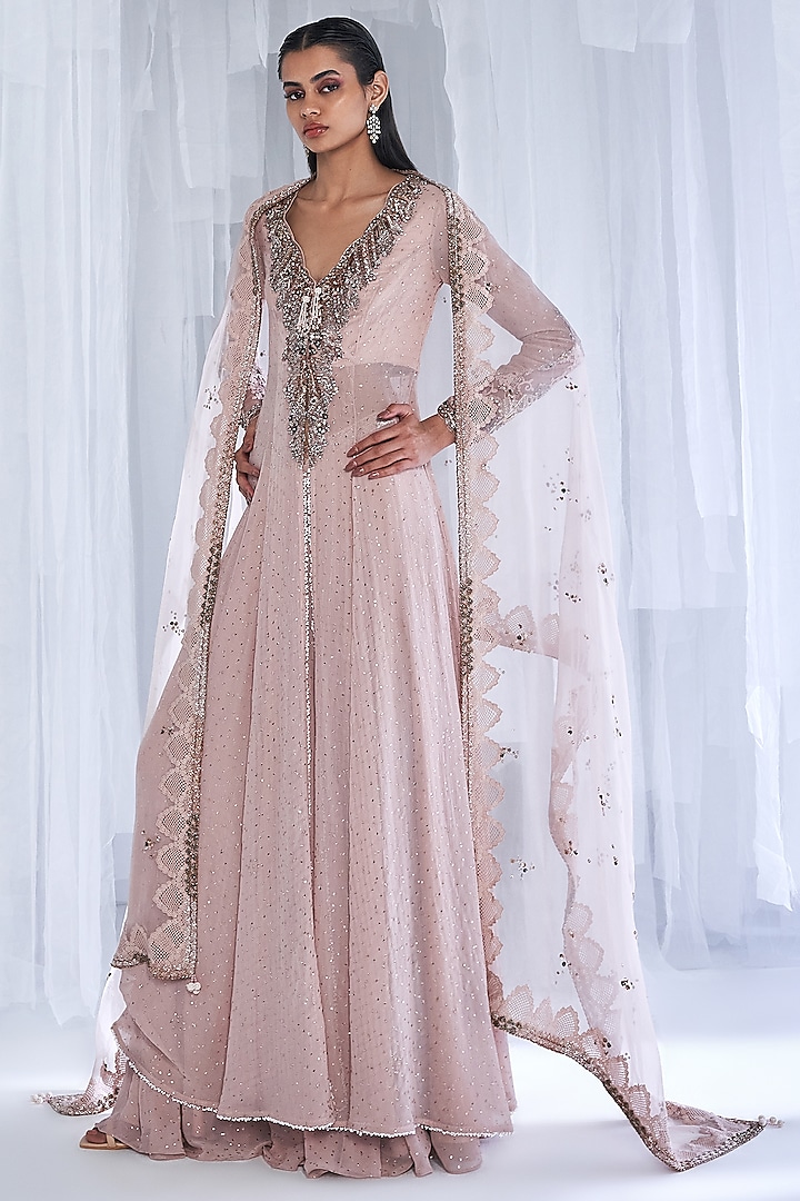 Ivory Chiffon Bridal Sharara Set by Dolly J at Pernia's Pop Up Shop