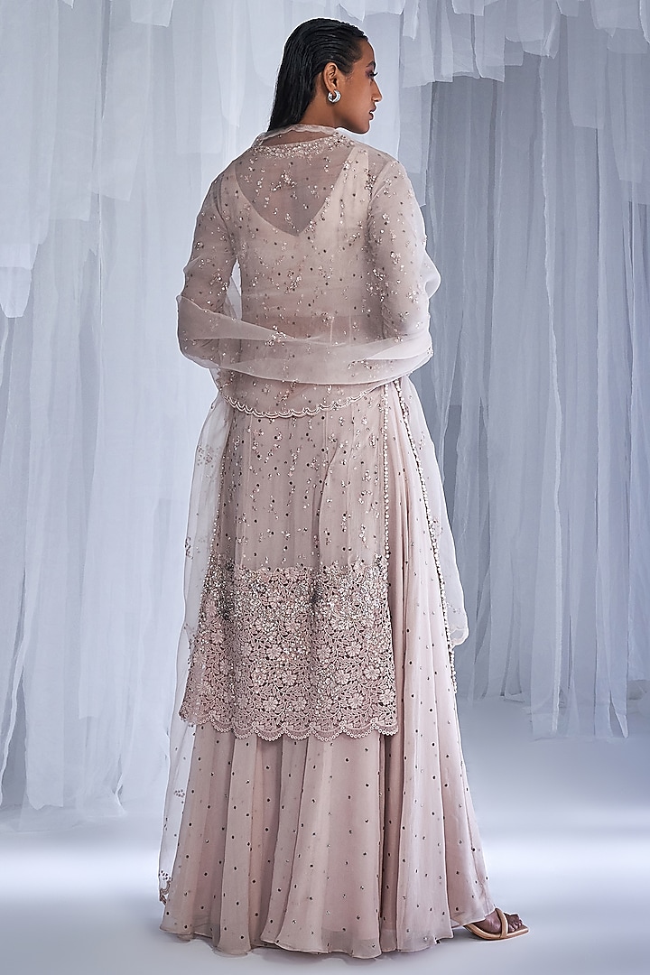 Ivory Chiffon Embroidered Bridal Sharara Set by Dolly J at Pernia's Pop Up Shop