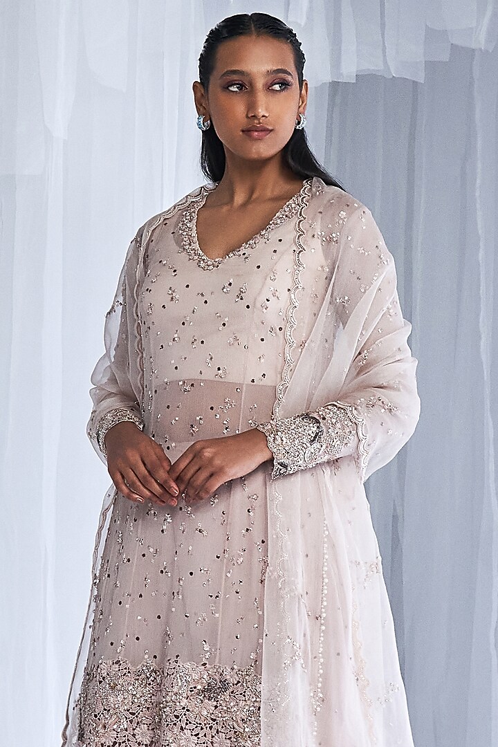 Ivory Chiffon Embroidered Bridal Sharara Set by Dolly J at Pernia's Pop Up Shop
