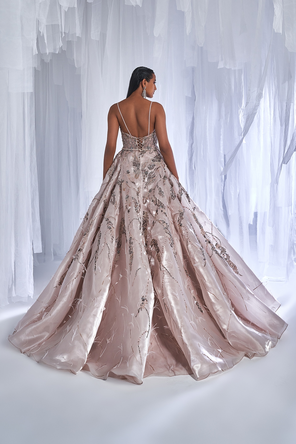 Metallic embroidered organza on sale gown