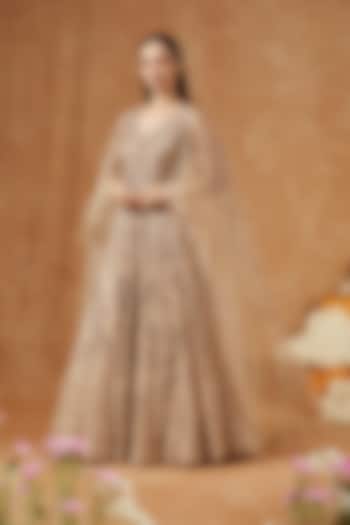 Cream Shimmer Tulle Embellished Bridal Gown by Dolly J at Pernia's Pop Up Shop