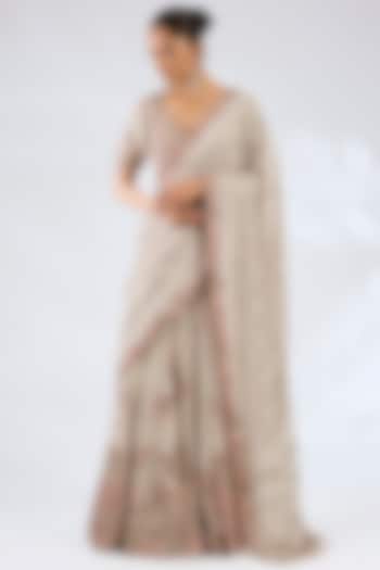 Ivory Chiffon Kamdani & Chikankari Kalidar Bridal Saree Set by Dolly J at Pernia's Pop Up Shop