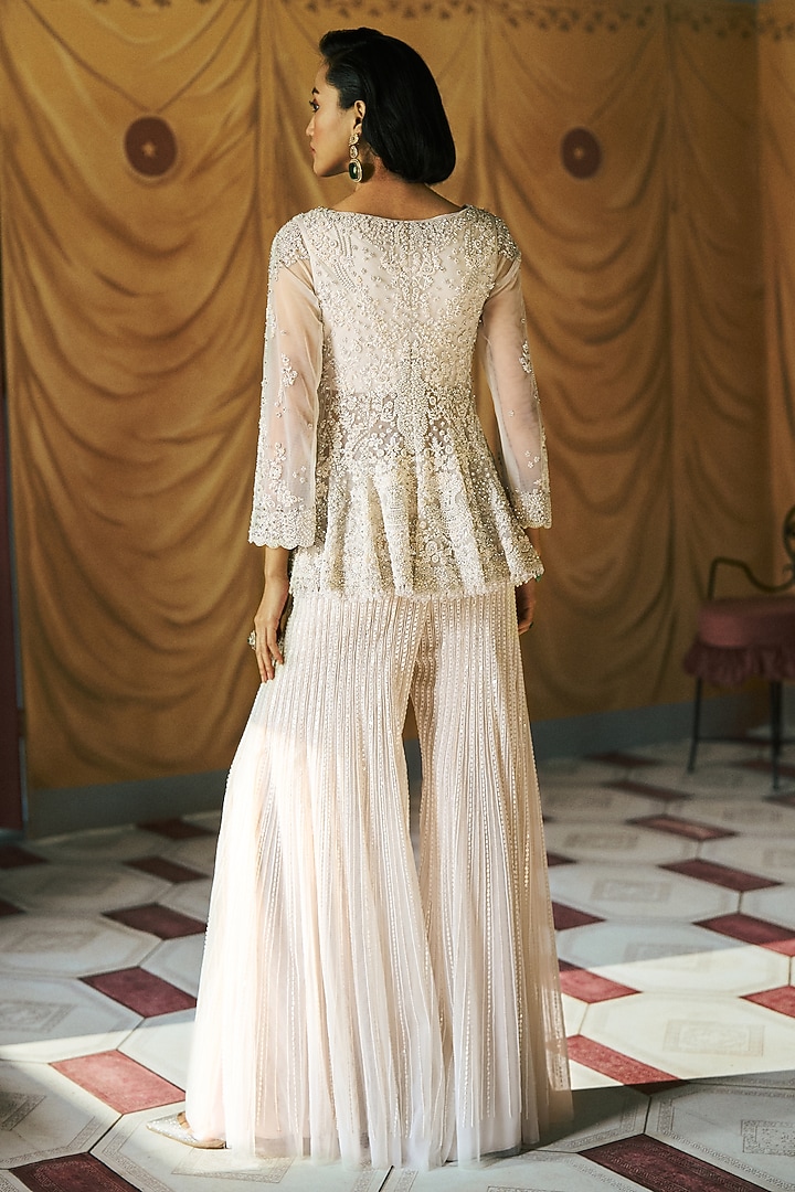 Ivory Net Pearl Embroidered Bridal Sharara Set by Dolly J at Pernia's Pop Up Shop