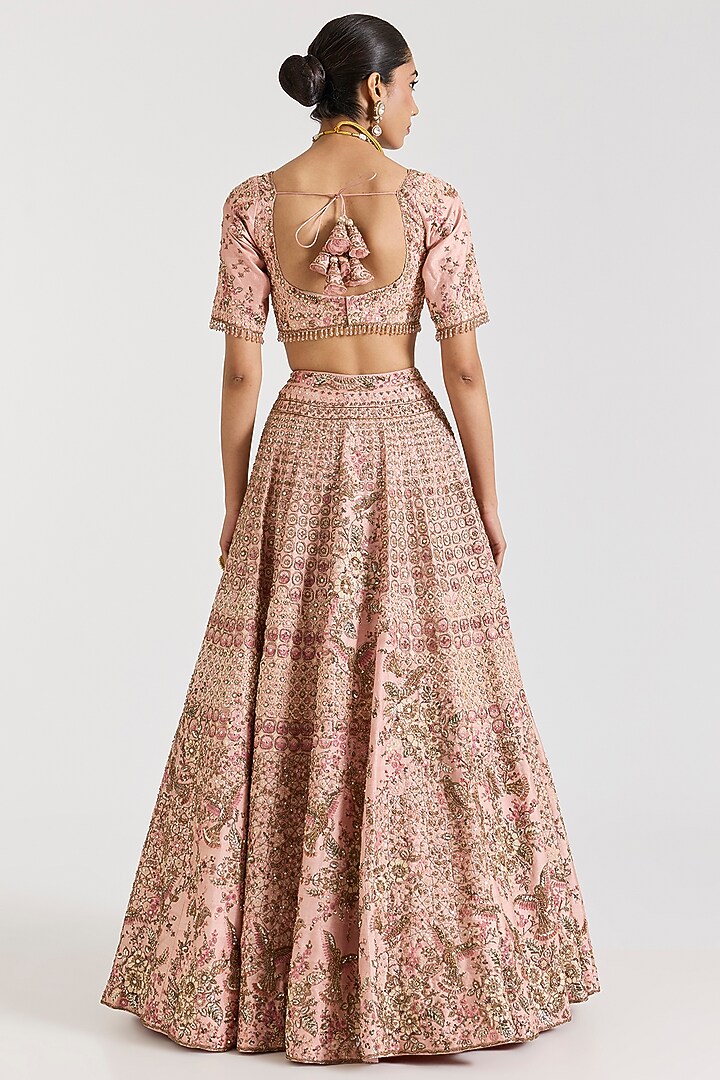 Blush Pink Silk Dori & Zardosi Embroidered Bridal Lehenga Set by Dolly J at Pernia's Pop Up Shop