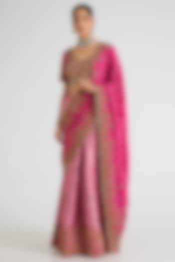 Blush & Fuchsia Tissue & Chiffon Kalidar Bridal Saree Set by Dolly J at Pernia's Pop Up Shop
