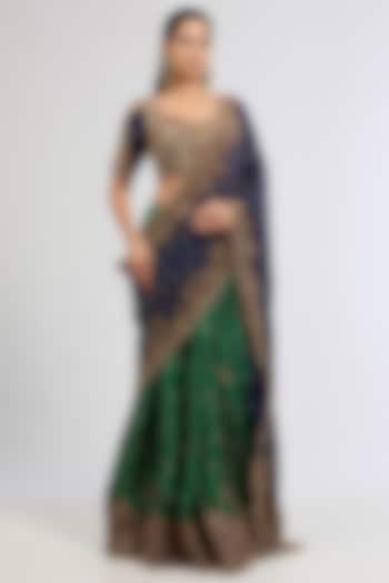 Emerald & Navy Tissue Bridal Saree Set by Dolly J at Pernia's Pop Up Shop
