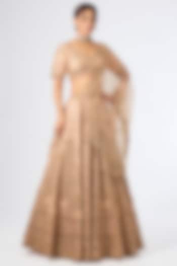 Blush Pink Raw Silk Zardosi Embroidered Bridal Lehenga Set by Dolly J at Pernia's Pop Up Shop