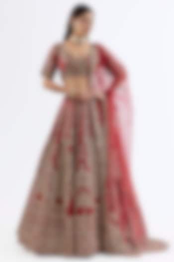 Blush Bloom Raw Silk Zardosi Embroidered Bridal Lehenga Set by Dolly J at Pernia's Pop Up Shop