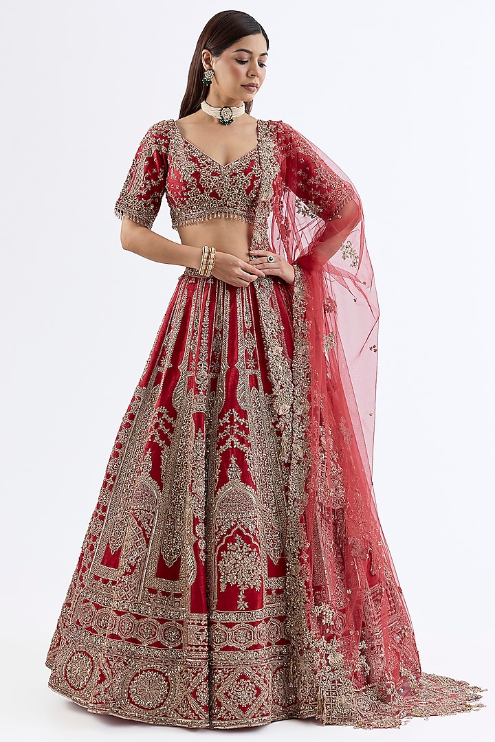 Blush Bloom Raw Silk Zardosi Embroidered Bridal Lehenga Set by Dolly J at Pernia's Pop Up Shop