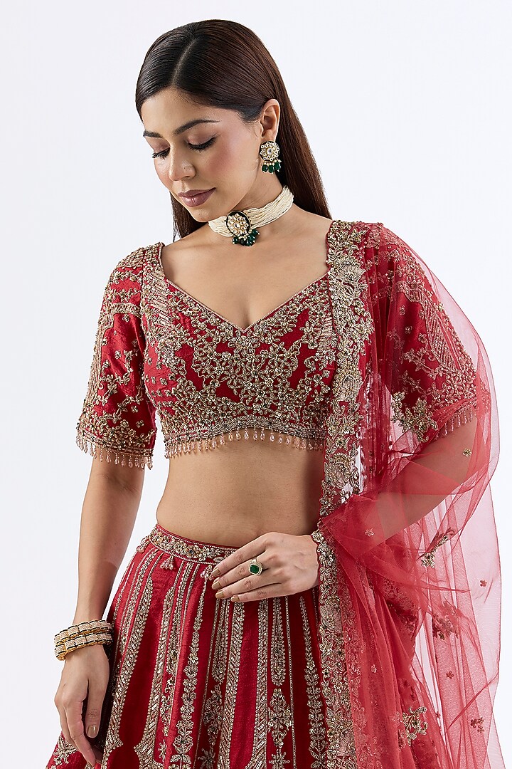 Blush Bloom Raw Silk Zardosi Embroidered Bridal Lehenga Set by Dolly J at Pernia's Pop Up Shop