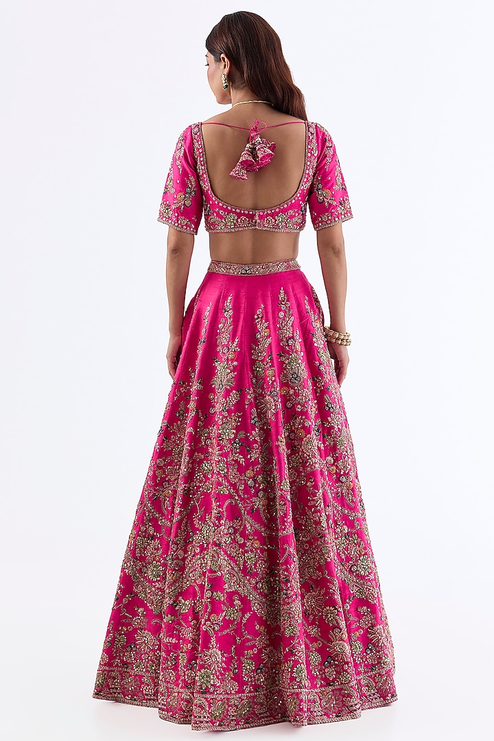Fuchsia Pink Raw Silk Embroidered Bridal Lehenga Set by Dolly J at Pernia's Pop Up Shop