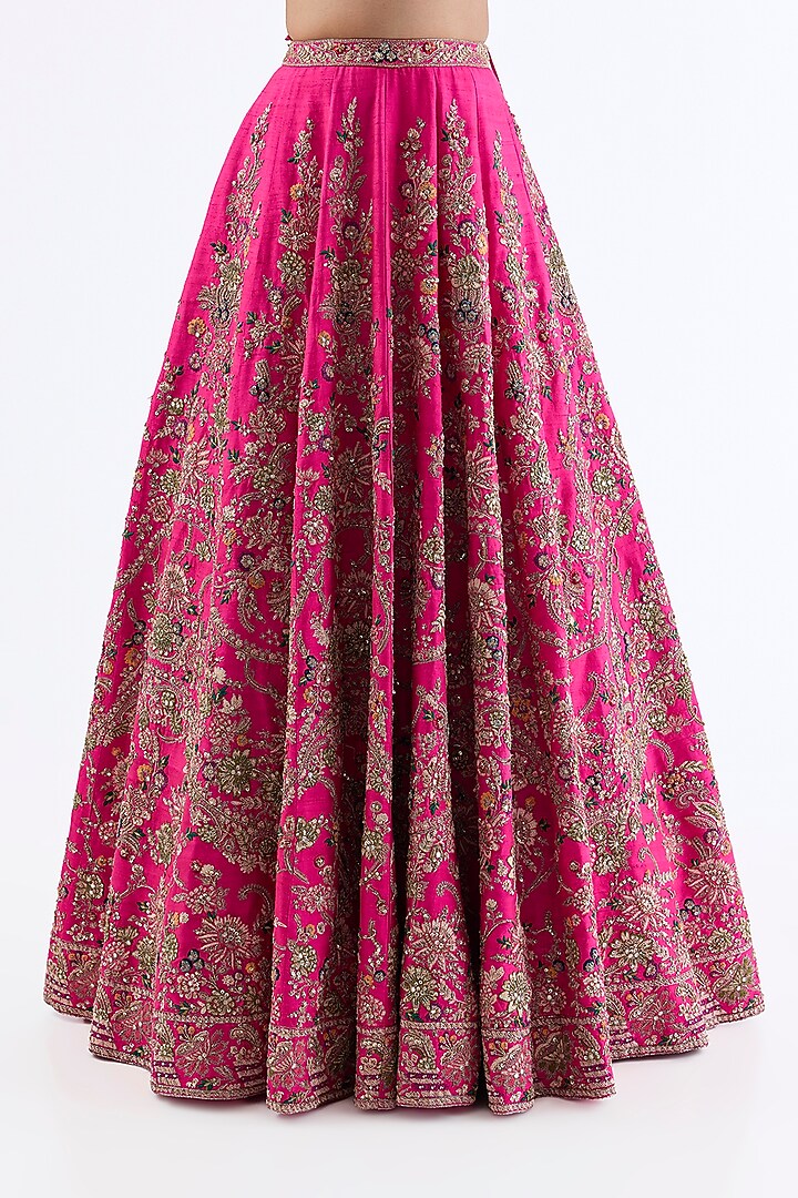 Fuchsia Pink Raw Silk Embroidered Bridal Lehenga Set by Dolly J at Pernia's Pop Up Shop
