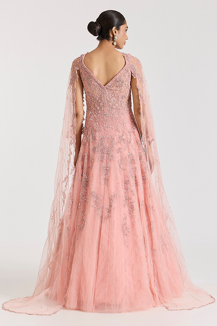 Rose Pink Chiffon 3D Dori Embellished Skirt Set by Dolly J at Pernia's Pop Up Shop